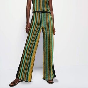 Nation LTD Cher Crochet Green Yellow Black Striped Wide Leg Beach Cover Up Pants